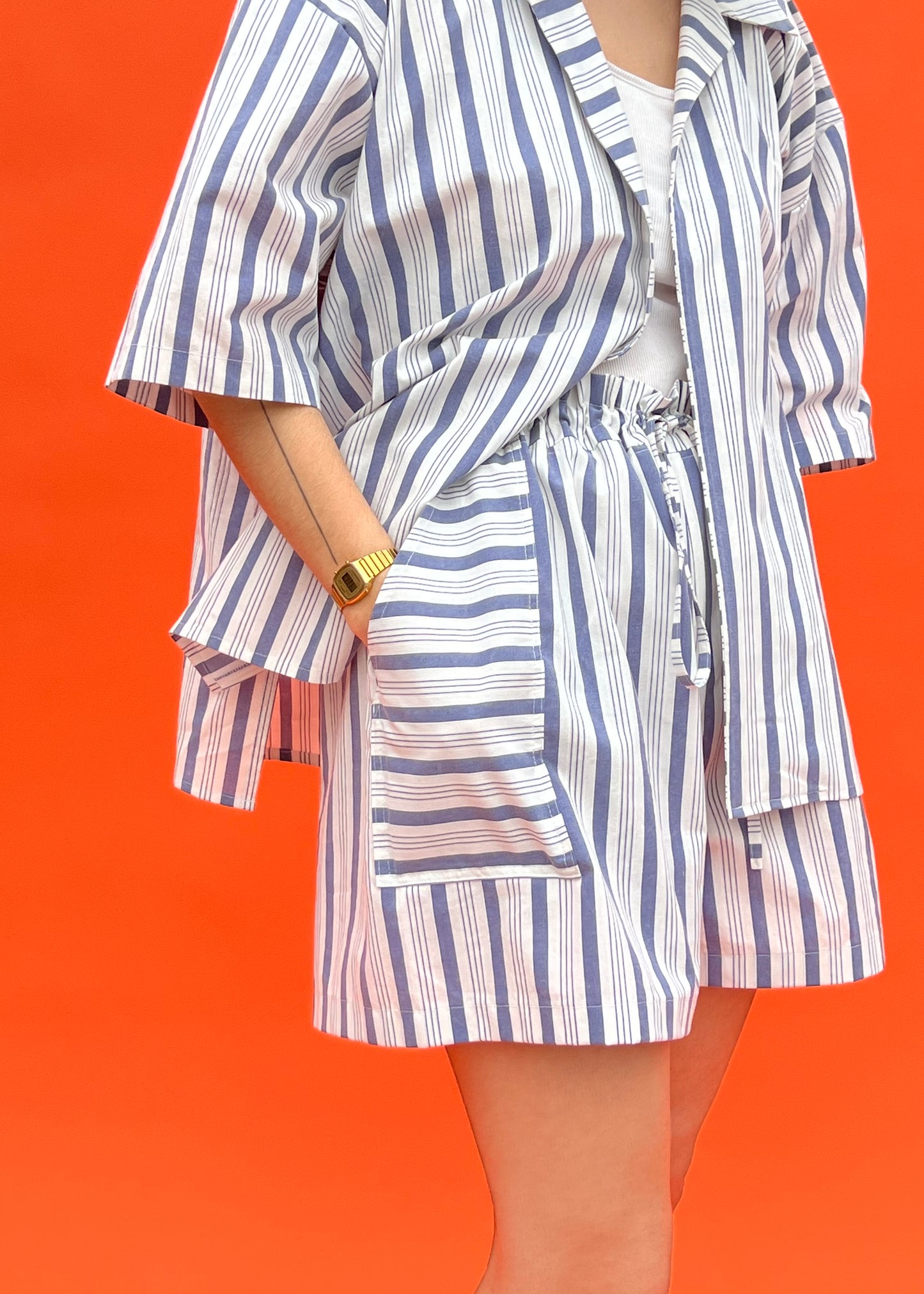 Short loose à rayures bleu
